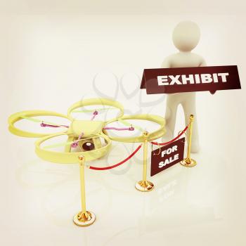 Drone, quadrocopter, with photo camera at the technical exhibition. 3d render