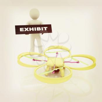 Drone, quadrocopter, with photo camera at the technical exhibition. 3d render