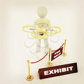 Drone, quadrocopter, with photo camera at the technical exhibition. 3d render