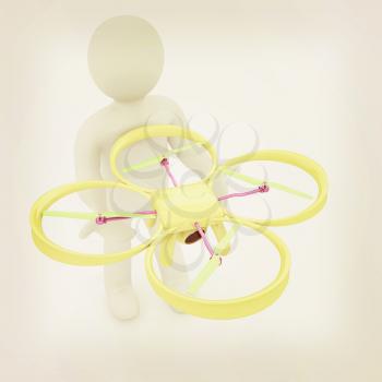 3d man with drone, quadrocopter, with photo camera. 3d render. 3D render