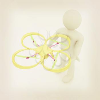 3d man with drone, quadrocopter, with photo camera. 3d render. 3D render