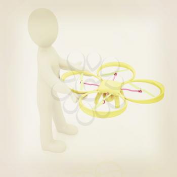 3d man with drone, quadrocopter, with photo camera. 3d render. 3D render