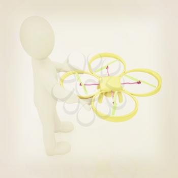 3d man with drone, quadrocopter, with photo camera. 3d render. 3D render