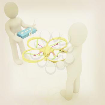 3d man with drone, quadrocopter, with photo camera. 3d render. 3D render