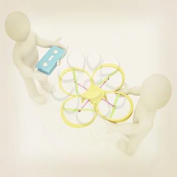 3d man with drone, quadrocopter, with photo camera. 3d render. 3D render