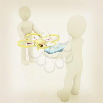 3d man with drone, quadrocopter, with photo camera. 3d render. 3D render