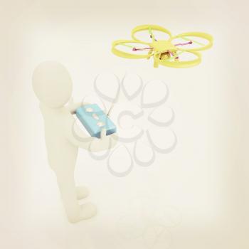 3d man with drone, quadrocopter, with photo camera. 3d render. 3D render