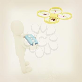 3d man with drone, quadrocopter, with photo camera. 3d render. 3D render