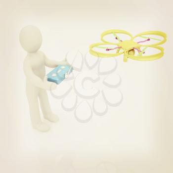 3d man with drone, quadrocopter, with photo camera. 3d render. 3D render