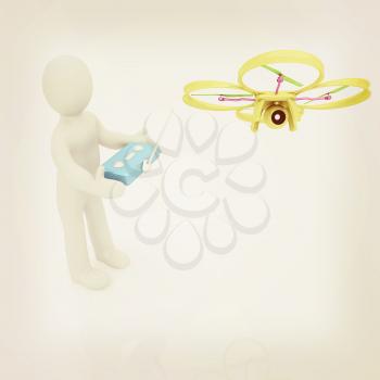 3d man with drone, quadrocopter, with photo camera. 3d render. 3D render