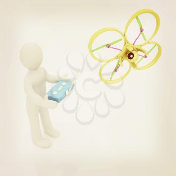 3d man with drone, quadrocopter, with photo camera. 3d render. 3D render