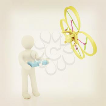 3d man with drone, quadrocopter, with photo camera. 3d render. 3D render