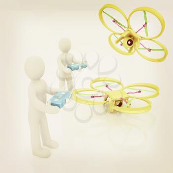 3d man with drone, quadrocopter, with photo camera. 3d render. 3D render