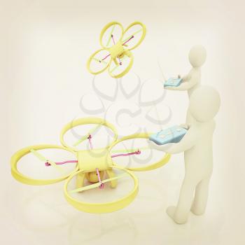 3d man with drone, quadrocopter, with photo camera. 3d render. 3D render