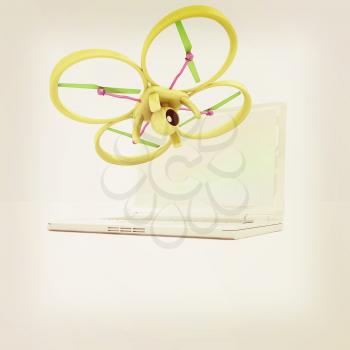 Drone and laptop. 3D render