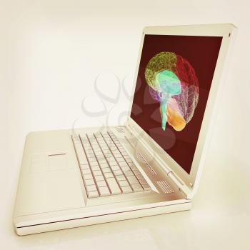 creative three-dimensional model of  human brain scan on a digital laptop. 3d render