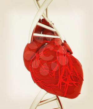 DNA and heart. 3d illustration