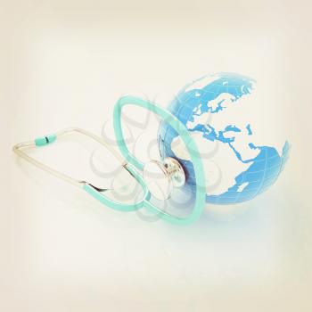 stethoscope and globe.3d illustration