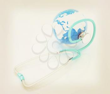 stethoscope and globe.3d illustration