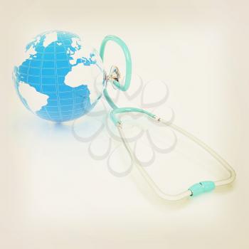 stethoscope and globe.3d illustration