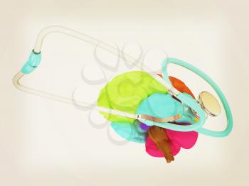 stethoscope and brain. 3d illustration