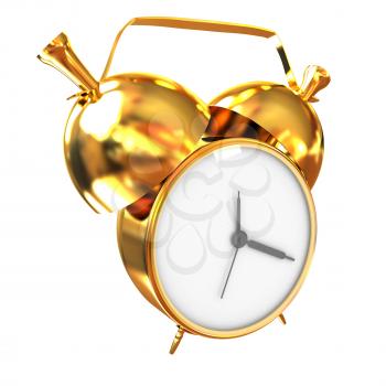 Old style of Gold Shiny alarm clock. 3d illustration