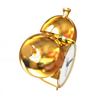 Old style of Gold Shiny alarm clock. 3d illustration