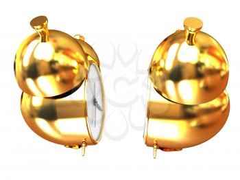 Old style of Gold Shiny alarm clock. 3d illustration