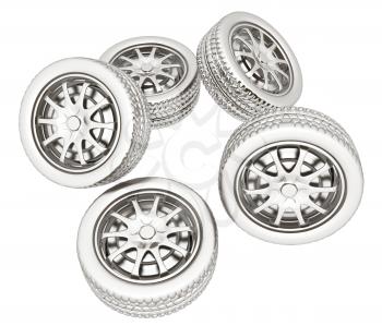 Car wheels. Top view. 3d illustration