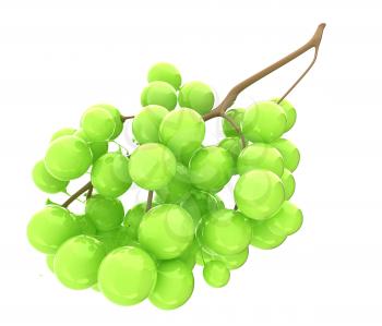 Healthy fruits Green wine grapes isolated white background. Bunch of grapes ready to eat. 3d illustration