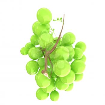 Healthy fruits Green wine grapes isolated white background. Bunch of grapes ready to eat. 3d illustration