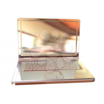 Chrome, metallic laptop isolated on white background. 3d illustration