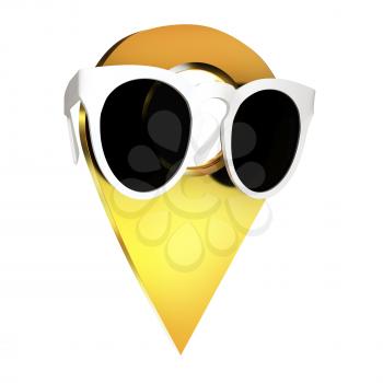 Glamour map pointer in sunglasses. 3d illustration