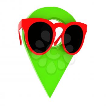 Glamour map pointer in sunglasses. 3d illustration