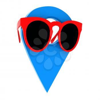 Glamour map pointer in sunglasses. 3d illustration