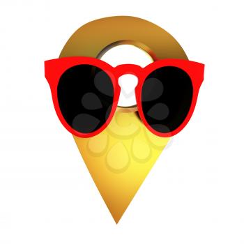 Glamour map pointer in sunglasses. 3d illustration