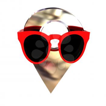 Glamour map pointer in sunglasses. 3d illustration