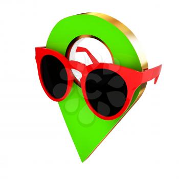 Glamour map pointer in sunglasses. 3d illustration