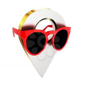 Glamour map pointer in sunglasses. 3d illustration