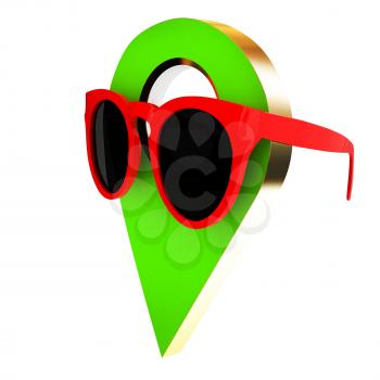 Glamour map pointer in sunglasses. 3d illustration