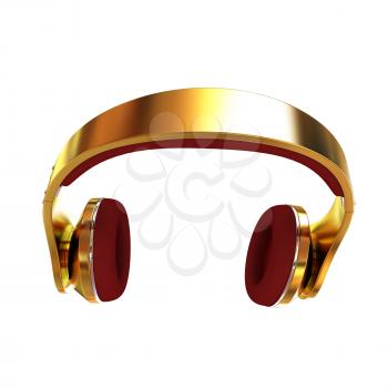 Golden headphones. 3d illustration