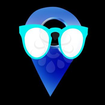 Glamour map pointer in sunglasses. 3d illustration