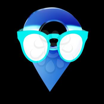 Glamour map pointer in sunglasses. 3d illustration