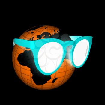 Earth planet with earphones and sunglasses. 3d illustration