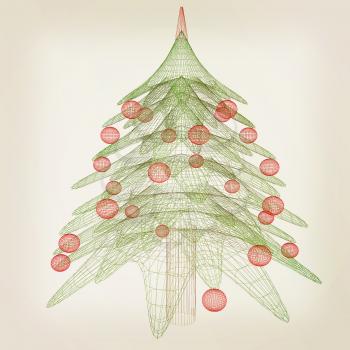 Christmas tree concept. 3d illustration. Vintage style