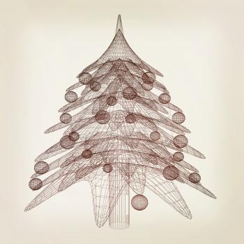 Christmas tree concept. 3d illustration. Vintage style