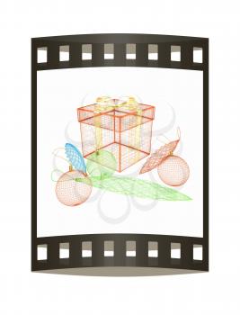 colorful gift box concept. 3d illustration. The film strip.