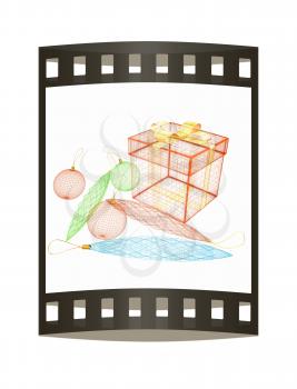 colorful gift box concept. 3d illustration. The film strip.