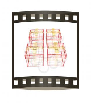 colorful gift box concept. 3d illustration. The film strip.