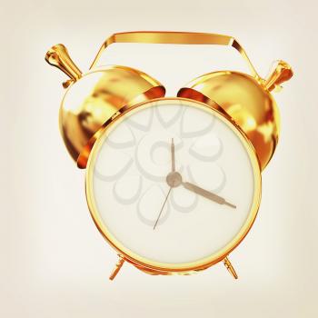 Old style of Gold Shiny alarm clock. 3d illustration. Vintage style